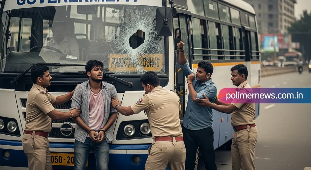 Drug-addicted youth arrested for hitting the government bus driver.